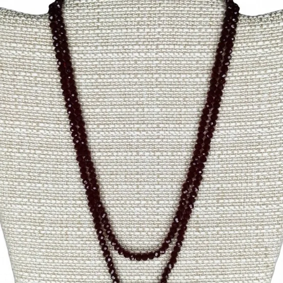 Garnet Red Faceted Crystal Necklace w/ Layered Tassels – 36” Long - Picture 6 of 15